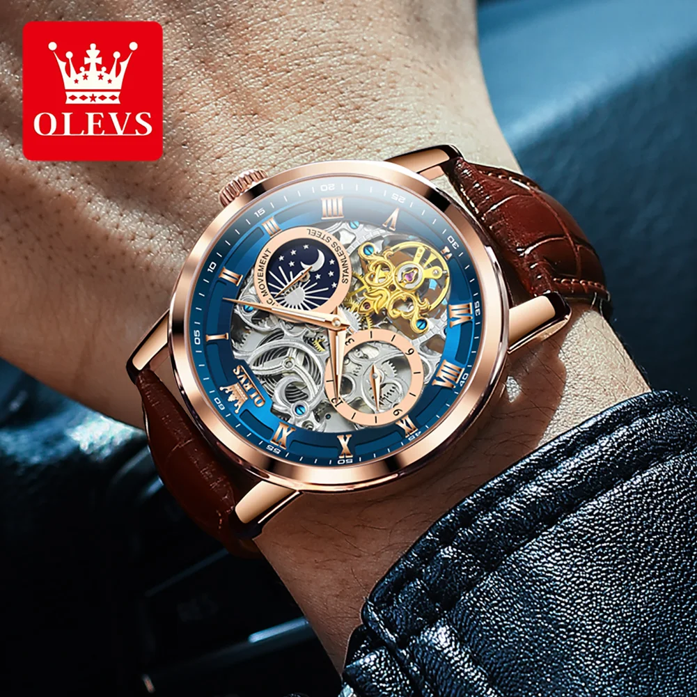 OLEVS-reloj mecánico automático para hombre, cronógrafo de pulsera de alta gama, resistente al agua, luminoso, a la moda, 6670