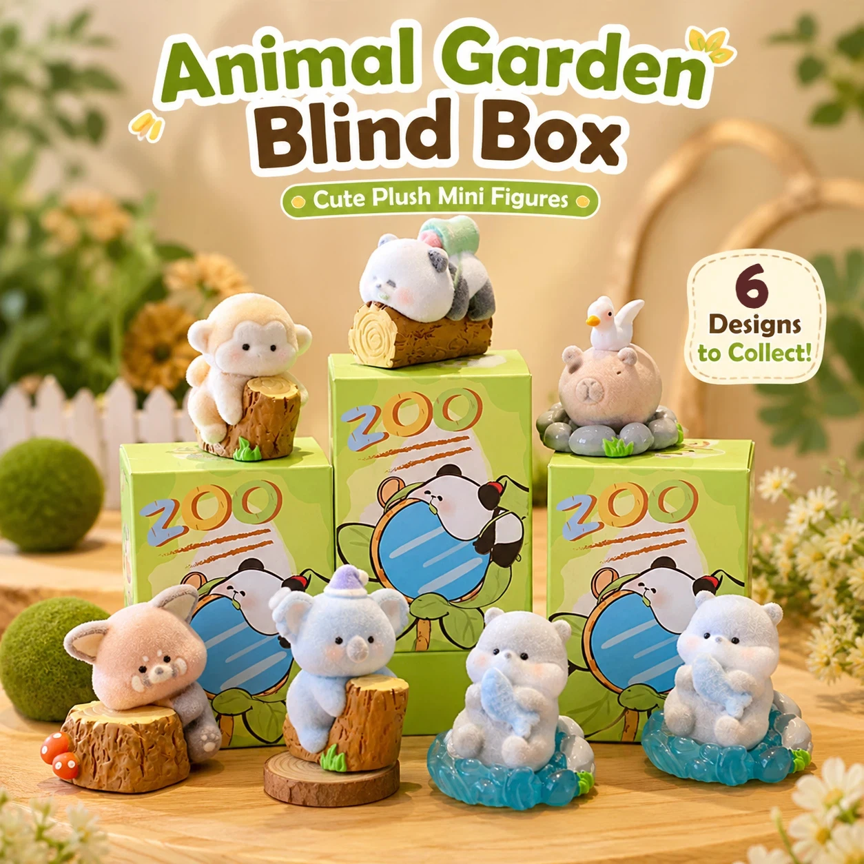6pcs Zoo Travel Theme Blind Box Figurines Cartoon Resin Statues Home Office Desk Decor Ornament Birthday Holiday Surprise Gift