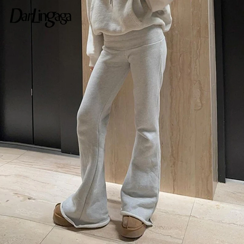 Darlingaga Casual Solid Low Waist Autumn Sweatpants Rolled Korean Fashion Skinny Flared Trousers Cuffs Harajuku Boot Cut Pants