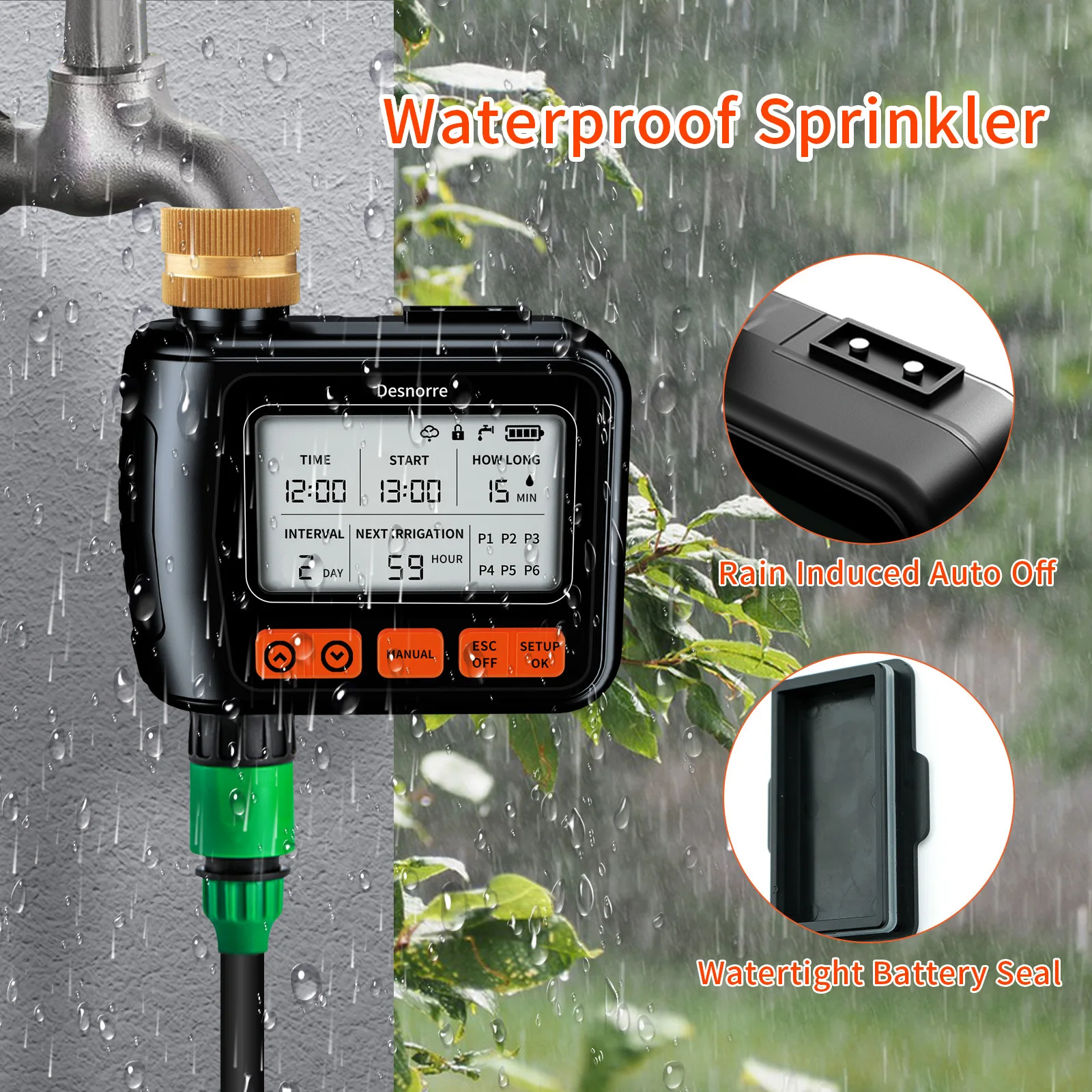Automatic timed watering device, flower watering and irrigation spray and shower system, garden irrigation sprinkler for flowers