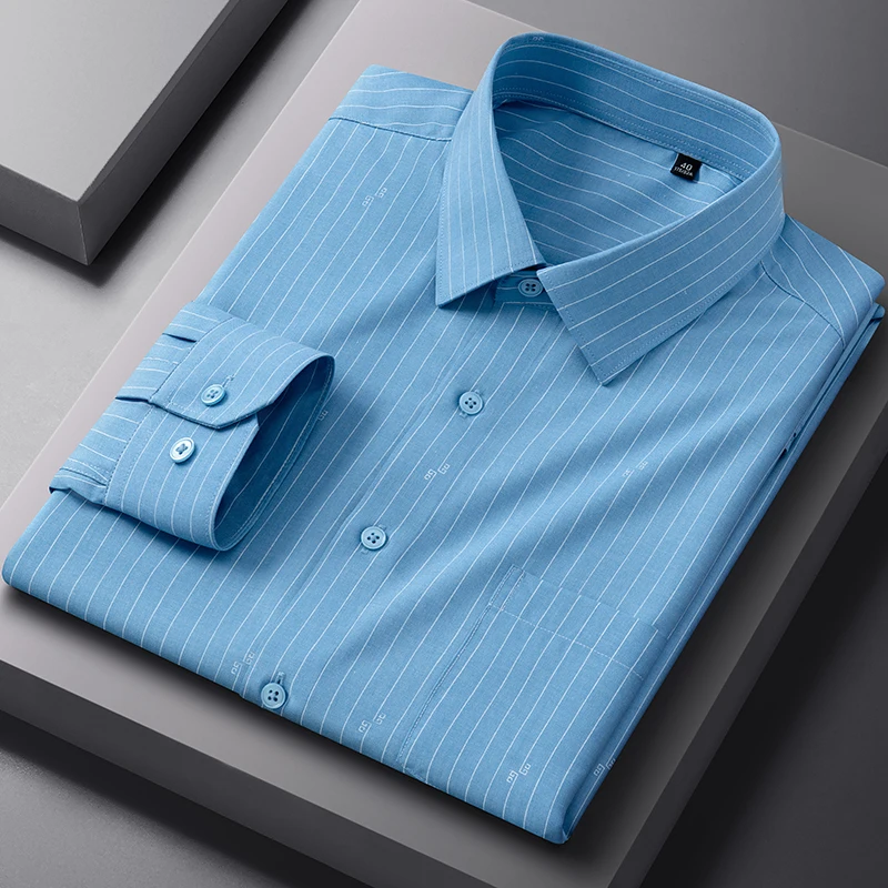 

New in shirt elastic fashion long sleeve shirts for men slim fit casual plain shirt plaid striped elegant designer clothes