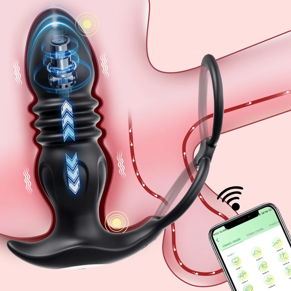 Wireless APP Thrusting Anal Vibrator Telescopic Vibrating Anal Plug Male Prostate Massager Sex Toys for Women Men Butt Plug