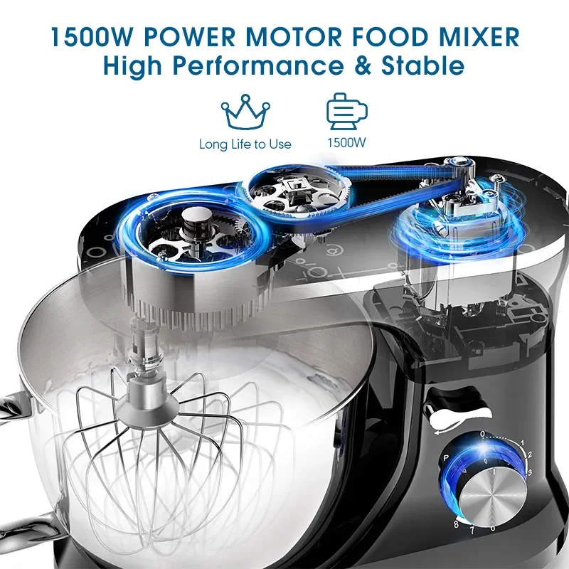 Elevate your culinary experience with this powerful 1500W stand mixer designed for modern home kitchens. Featuring a generous