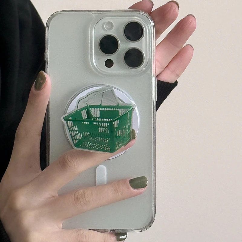 

Korea Cute Cartoon Green Basket Magnetic Holder Grip Tok Griptok Phone Stand Holder Support For iPhone For Pad Magsafe Smart Tok