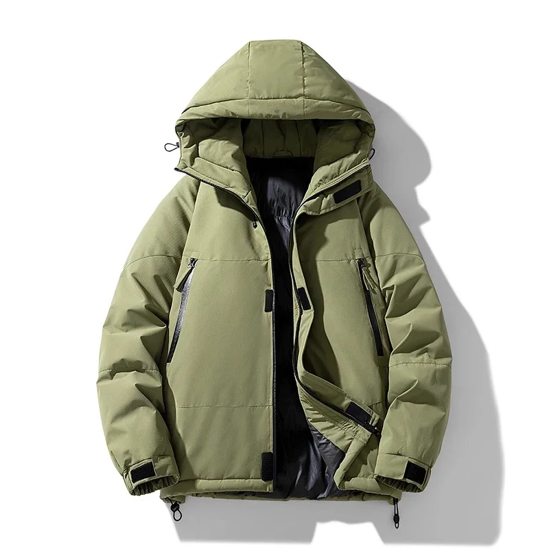 B&C Winter Jacket Men Coat Windproof Warm Parkas Travel Camping Zippered Overcoat New in Thicken Solid Color Hooded Clothing