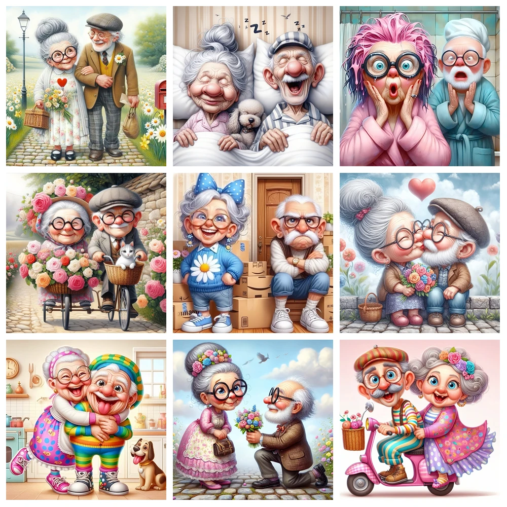 Diamant Stickerei Oma Kreuz Stich Malerei Opa Voll Platz Runde Mosaik Bild Strass Wohnkultur