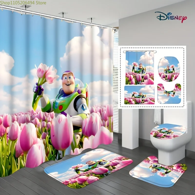 

Luxury Hotel Style Bathroom Set 4 Pieces - Extra Long Wide Shower Curtain with Liner, Hooks, Bath Mat, Elegant Decor​