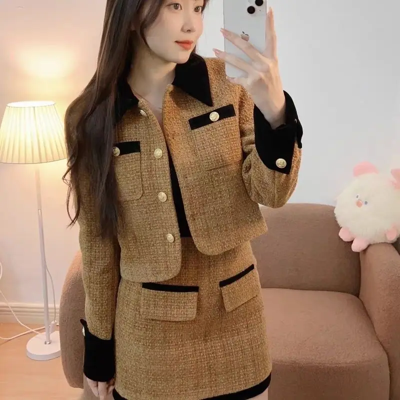 

2025 Luxe Tweed Set Women Fall Winter Tailored Jacket Pencil Skirt Lace Trim​