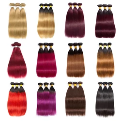 ESTRELLA-Bundles de tissage de cheveux humains brésiliens, Extensions de cheveux humains, Brun, Droite, Couleur, Remy, Bordeaux, Rouge