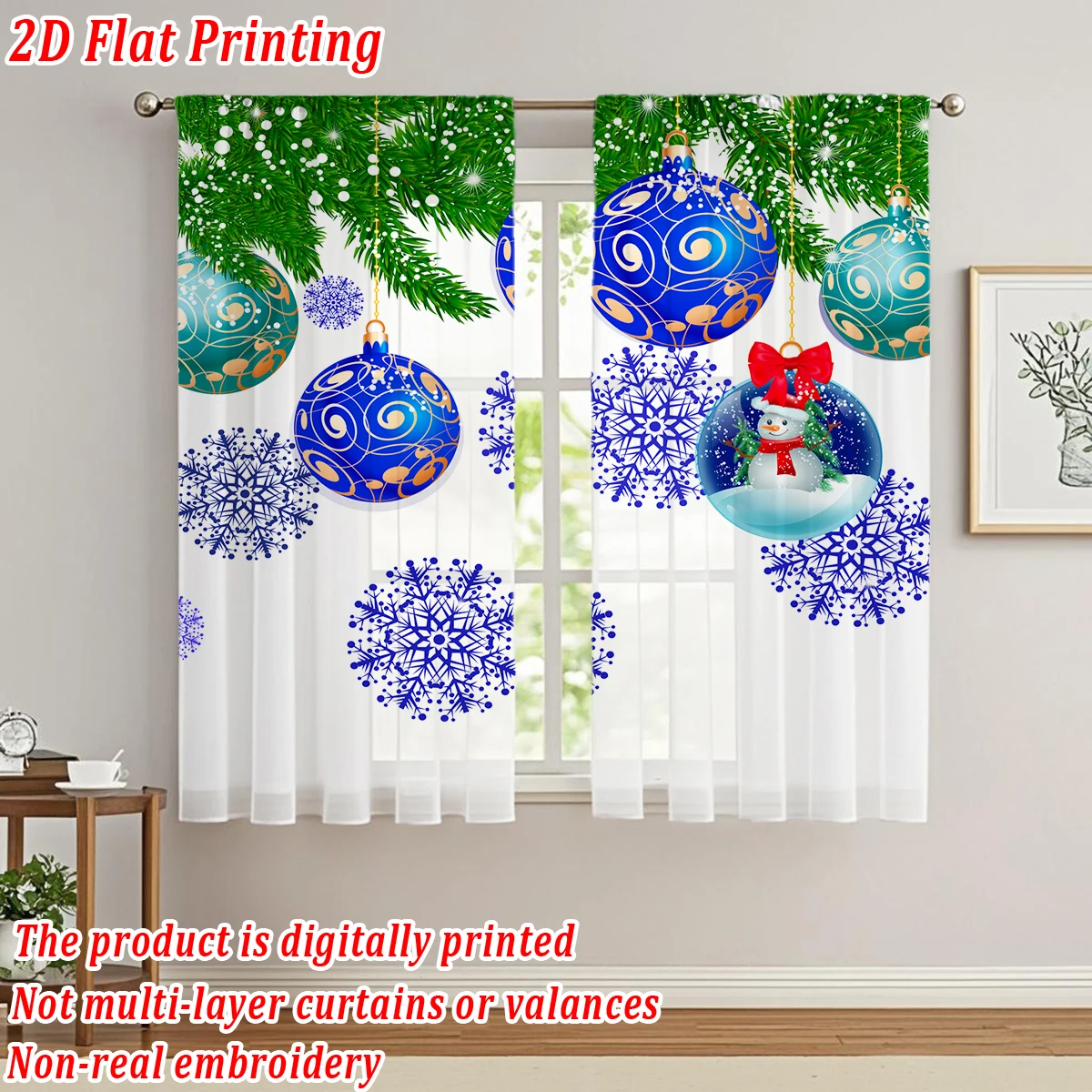 عيد الميلاد شقة الطباعة المطبخ شير الستار مع عيد ميلاد سعيد الكرة ندفة الثلج فرع الصنوبر لعيد الميلاد ديكور المنزل الطرف #3