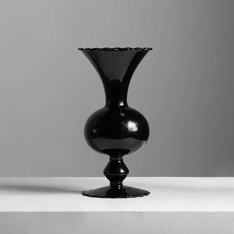 

Lightweight Black Glass Flower Vase High Borosilicate Home Decorations Chinese Style Flower Pots Flower Holders Home Ornaments