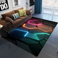 3D Geometric Carpet Neon Lights Rugs Hexagons Carpets for Home Play Gaming Room Decor Livingroom Bedroom Teens E-Sport Rug Mat 2