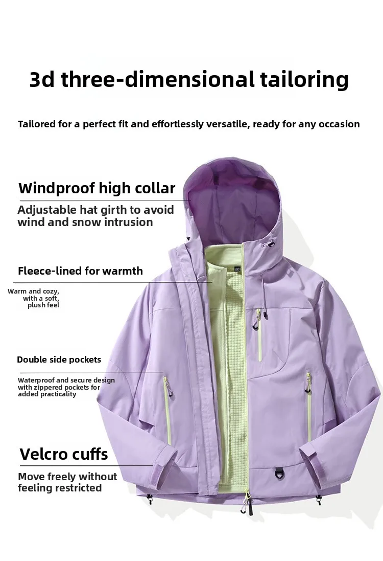 Empty Mountain Rain Hardshell Wind- und Wasserdichte Funktionelle Outdoor Drei-in-Eins-Kapuzen-Bergsteigerjacke für Männer und Frauen – Detail 7