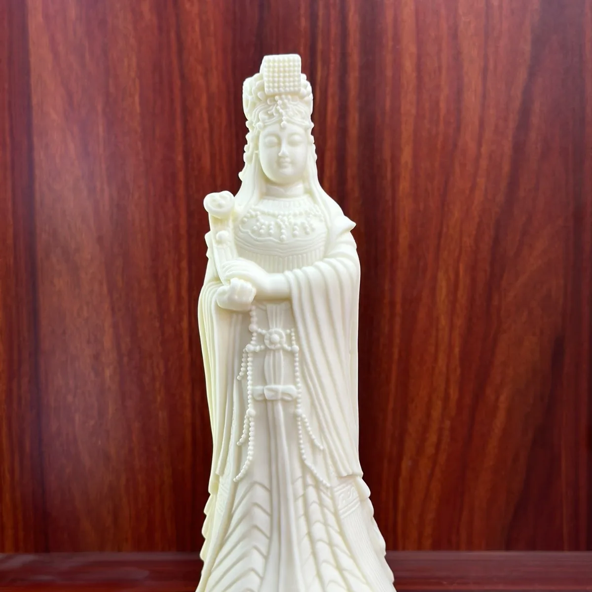 Ivory Nut Carved Mazu Goddess Figurine Office Desktop Car Decor Shelf Chinese Zen Craft Ornament