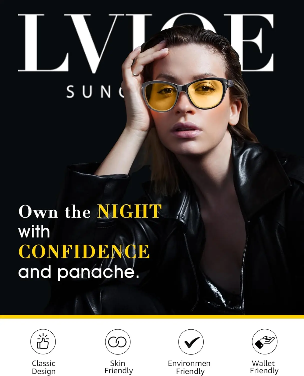 LVIOE Night Driving Glasses for Women Men Anti Glare Polarized Yellow Night Vision Glasses for Night Time LN2317