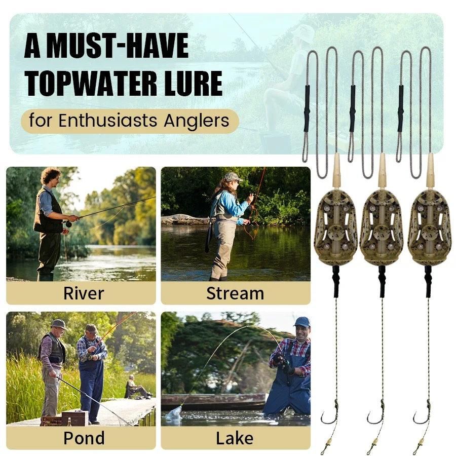 أدوات صيد السمك المربوطة مسبقًا، 5 قطع من أدوات تغذية الشعر مع خطافات شائكة لصيد سمك الشبوط، مجموعة أدوات أدوات طرفية جاهزة للاستخدام