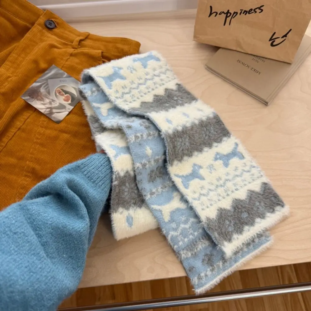 

Элегантный жаккардовый вязаный шарф со снежинками, зимние кашемировые шарфы в корейском стиле, однотонная шерстяная шаль для девочек