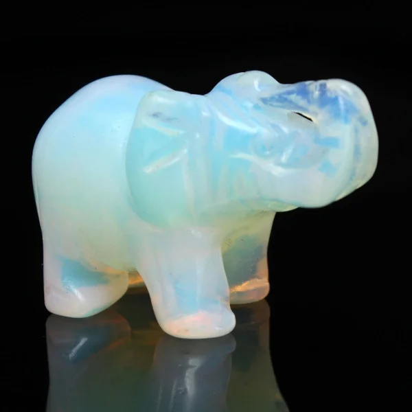 White Sri Lanka Moonstone Hand Carved Elephant Opal Gemstone Ornament Craft Paperweight Christmas Gift