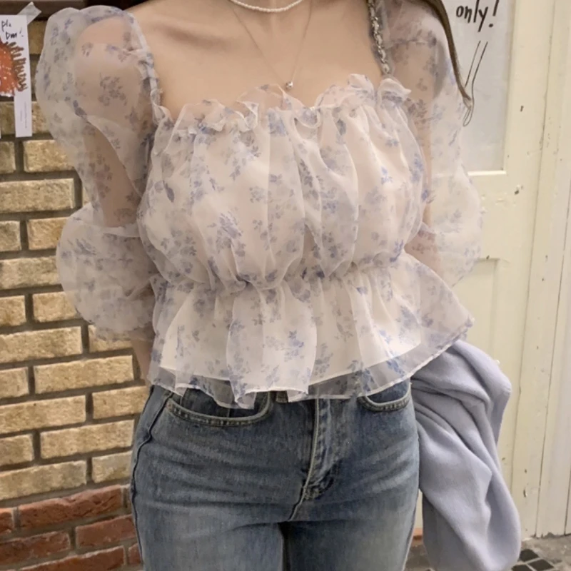 2026 Summer Hot Selling New Square Neckline Lace Mesh Waist Cinching Stylish Design Top for Women