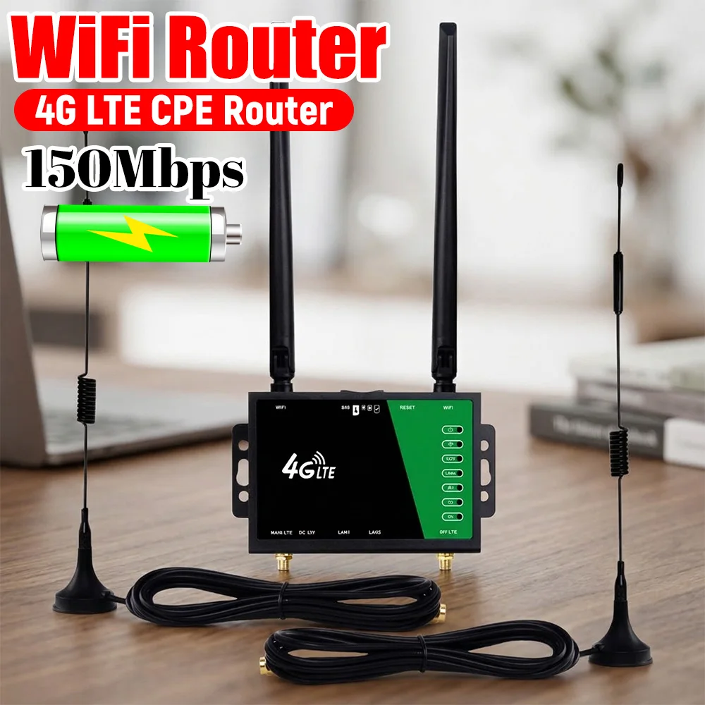 WiFi Router with SIM Card Slot 4 Antennas 4G LTE CPE Router Wifi 150Mbps Firewall Protection WiFi Modem Router for Home Office