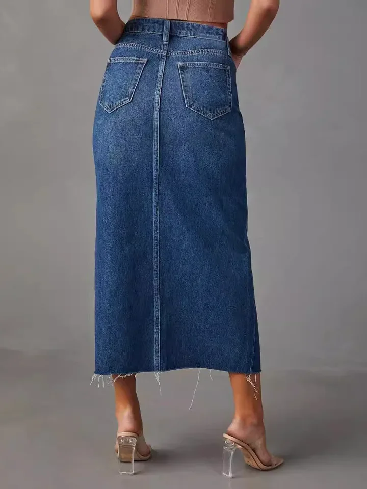 New 2026 Spring Summer Women's Denim Half-length Long Skirt Female Sexy Hot Girl A-line Version Split Slimming Skirt