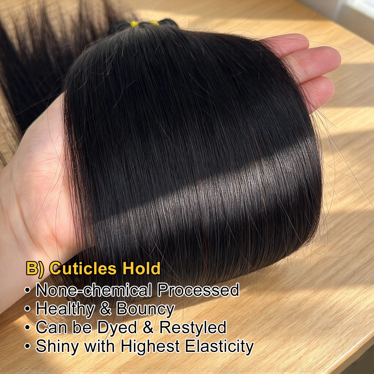 16A, glattes, echtes Haar, doppelt gewebt, unbehandeltes, naturbelassenes Haar, 100 % unbehandelt, zum Einnähen, natürliche Farbe für Damen. – Detail 4