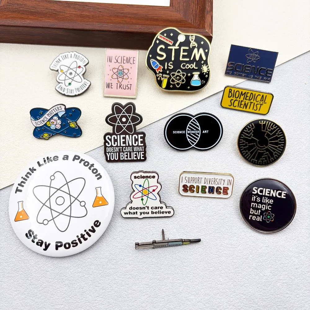 Believe in The Scientific Brooch Proton Atom Discipline Research Metal Badge Creative Science Laboratory Theme Enamel Pin Gift