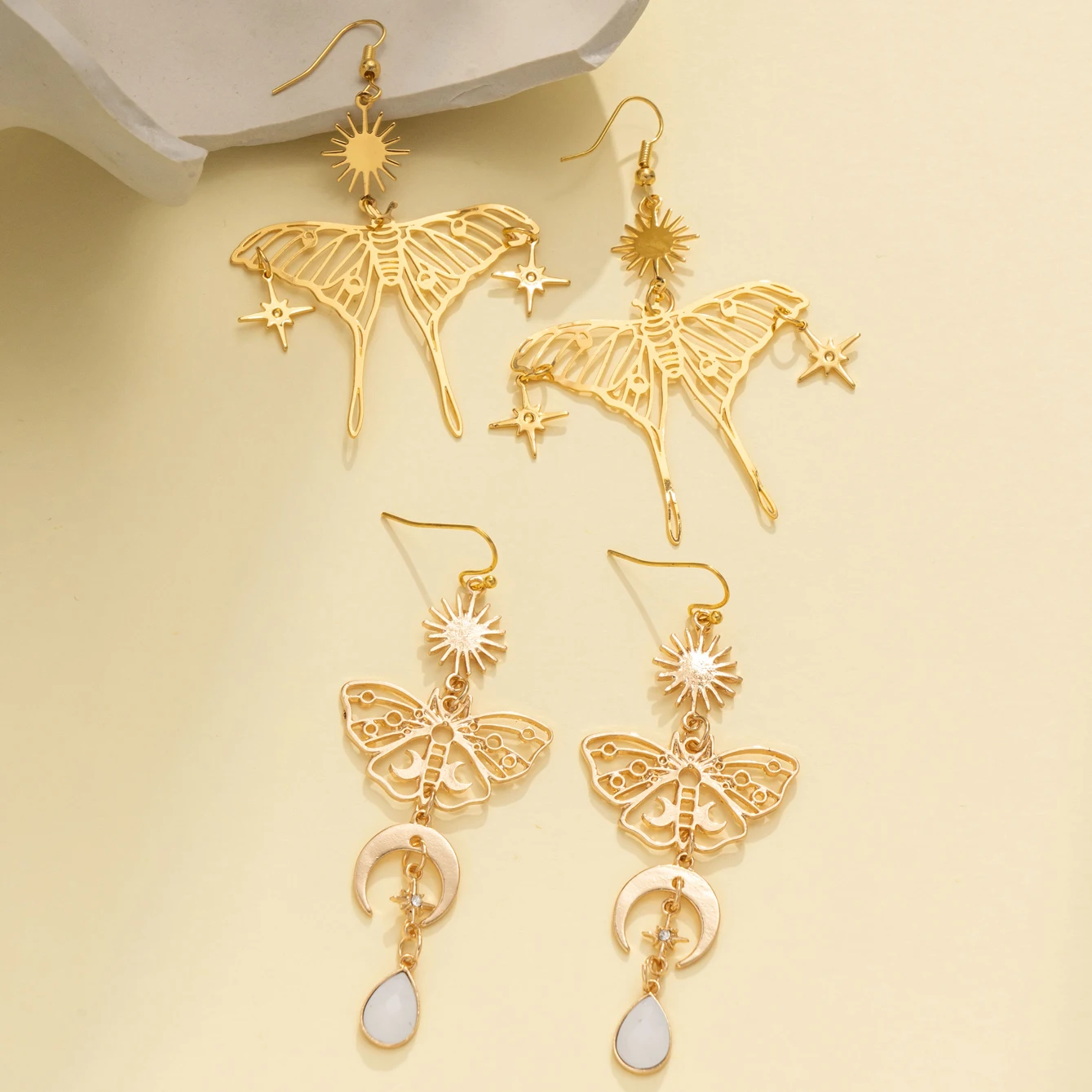 Celestial Moonstone Moth Earrings Hypoallergenic Fairy Jewelry Handmade Creativity Novelty Jewelry Women Gift Statement Grunge