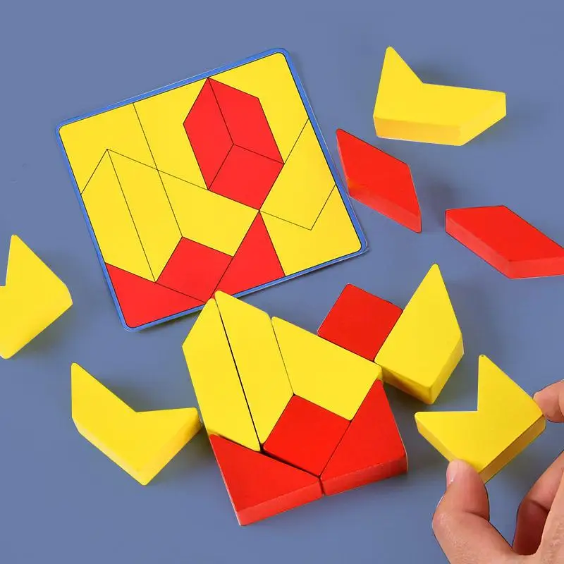 's Puzzle Toy Wooden Color Tangram Jigsaw Iron Box Storage Puzzle Early Education Intelligence Wooden Tangram Toys Gifts