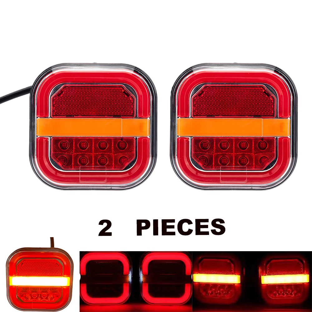 

12V 24V 4 inch LED Square Tail Light With License Plate Flowing Turn Signal Blinker Brake Stop Lamp Truck Trailer RV Van 4x4