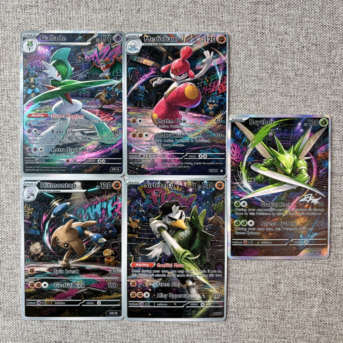 5Pcs PTCG Cards Scyther Gallade Sirfetch'd Hitmontop Medicham Graffiti Style Holo PTCG Collection Anime Toy PTCG Gift