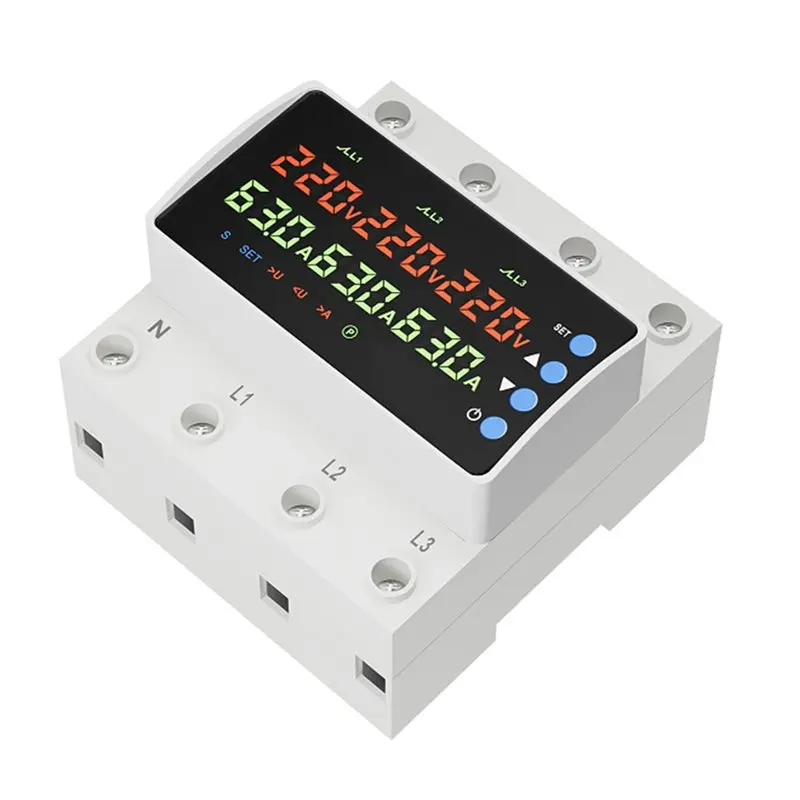 【MUST-HAVE】DIN Rail 3 Phase AC 380V Voltage Relay 63A/100A Photovoltaic Protector With Comprehensive Safety Feature Functions AC