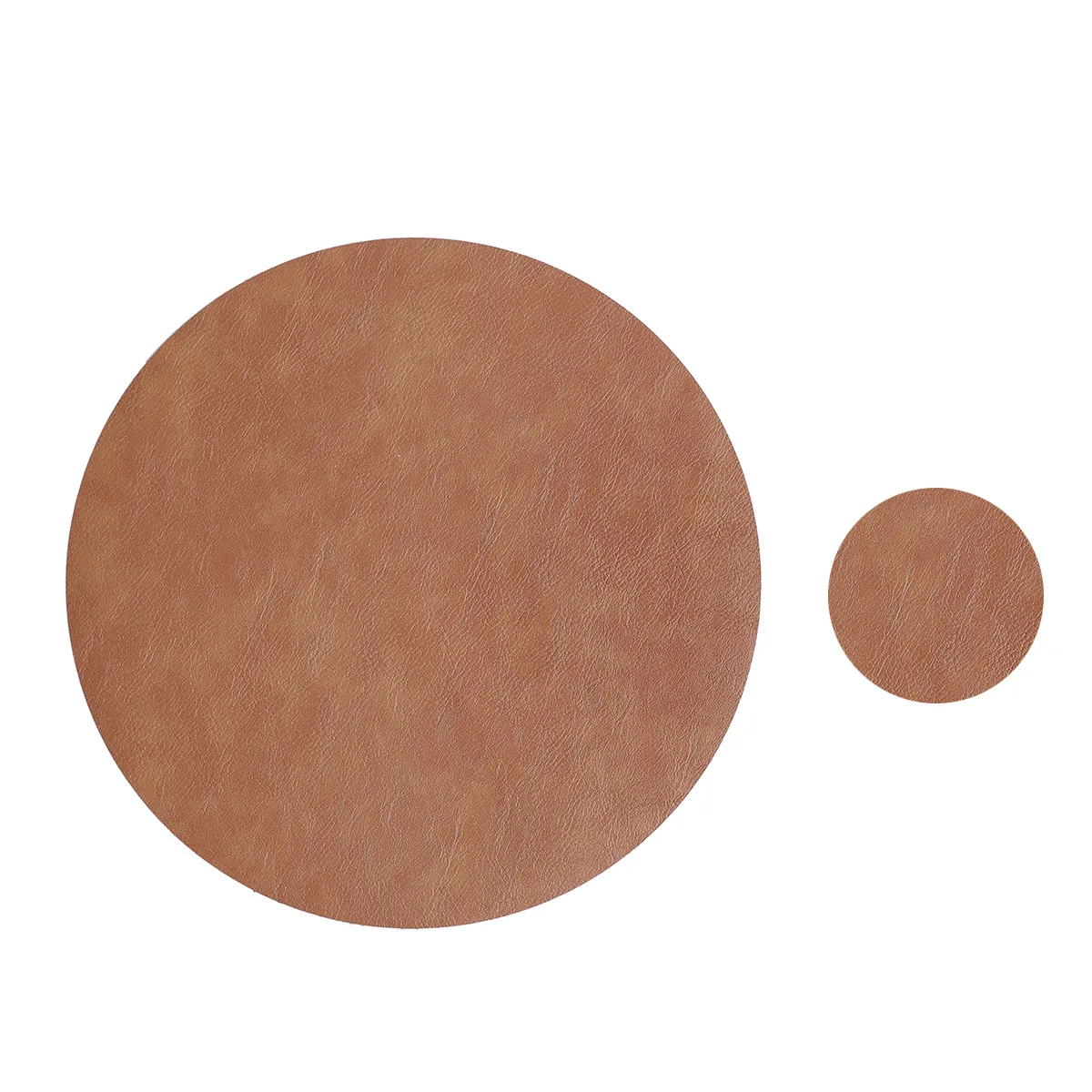 4pcs Placemat and 4pcs Coaster Set,Cowhide Pattern Leather Circular Placemat Dining Table Decor Mat Round Tea and Coffee Cup Mat