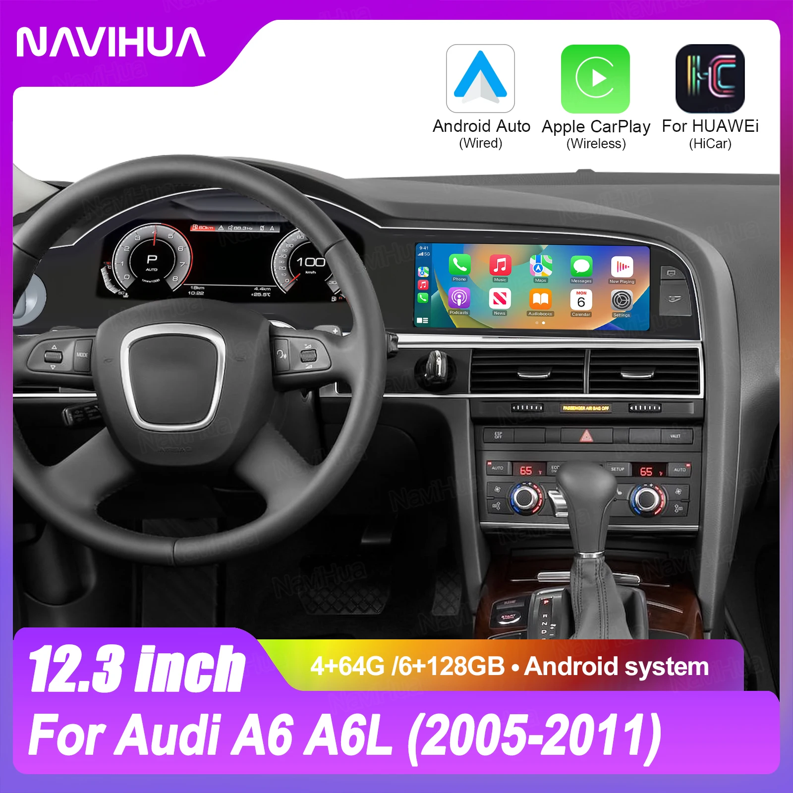

Цифровой LCD-дисплей для приборной панели автомобиля, двухэкранный автомобильный радиоприемник, мультимедийный проигрыватель с поддержкой CarPlay и Android для Audi A6 A6L 2005-2011