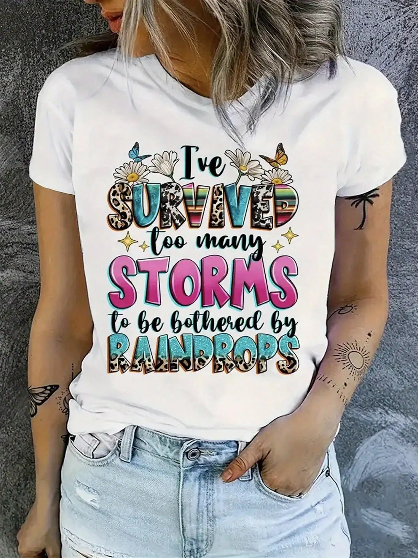 

I Have Experienced Too Many Storms. Women's Casual Short Sleeved T-Shirts Are Suitable for All Seasons, Casual Round Neck Short