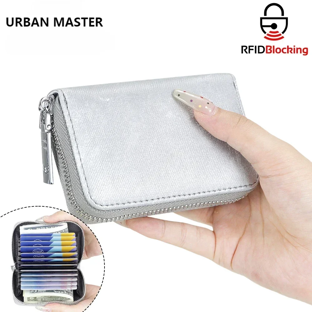 

URBAN MASTER RFID Organ Card Holder, Genuine Leather Multi-card Slots Card Case, Portable Small Wallet Purse for Daily Use 1906