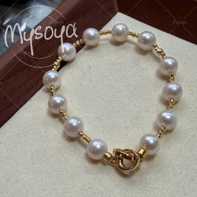 

MYSOYA 7-8mm White Freshwater Pearl Bracelet, with Gift Box, for Her/ Him, Birthday, Wedding, Anniversary, Mother's Day A0117