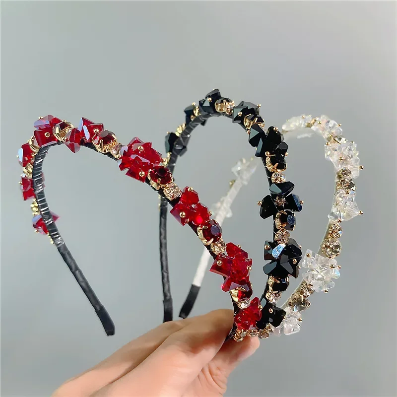 Diadema coreana de lujo personalizada con diamantes de imitación coloridos, accesorios para el cabello de ducha Vintage para mujer, diademas para