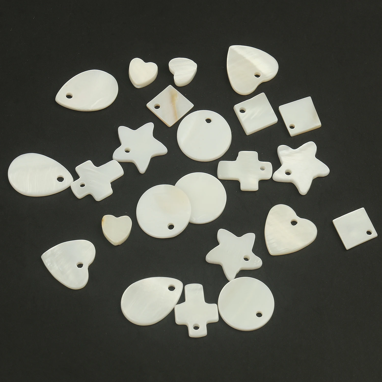 Natural Mother of Pearl Shell Beads White Cross Heart Round Shape Beads Charms Bracelet for DIY Jewelry Making Accessories