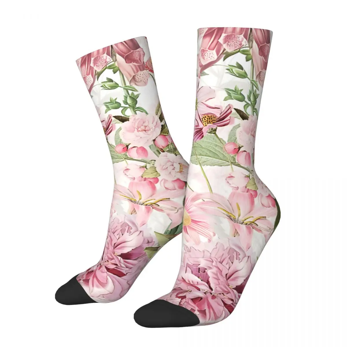 Crazy compression Vintage Pink Springflower Meadow Botanical Garden Sock for Men Harajuku Seamless Pattern Crew Sock Novelty