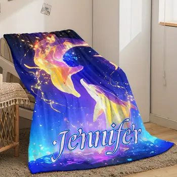 ファッションスタイルのカスタムネームファンタジーイルカプリントフランネルブランケット100_機能繊維、すべての季節に適し、引き裂き保護 6 best sales イルカのブランケット - №1