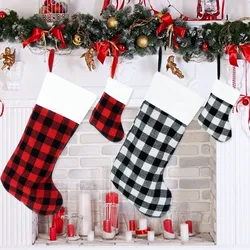 Christmas Socks Red And Black Linen Plaid Stocking Xmas Tree Ornaments Pendant Christmas New Year Decor Home Decoration Gift Bag