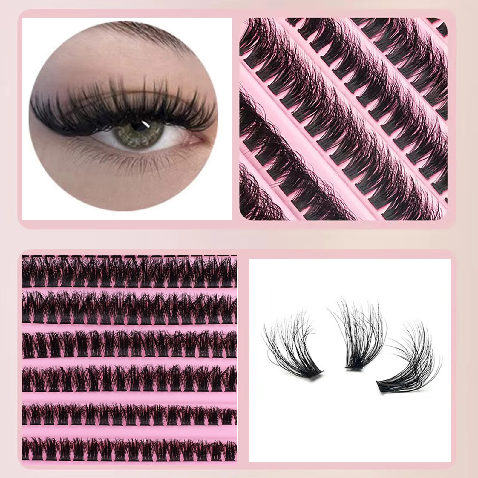 10 row segmented false eyelash set with single tuft hair and large capacity eyelash extension