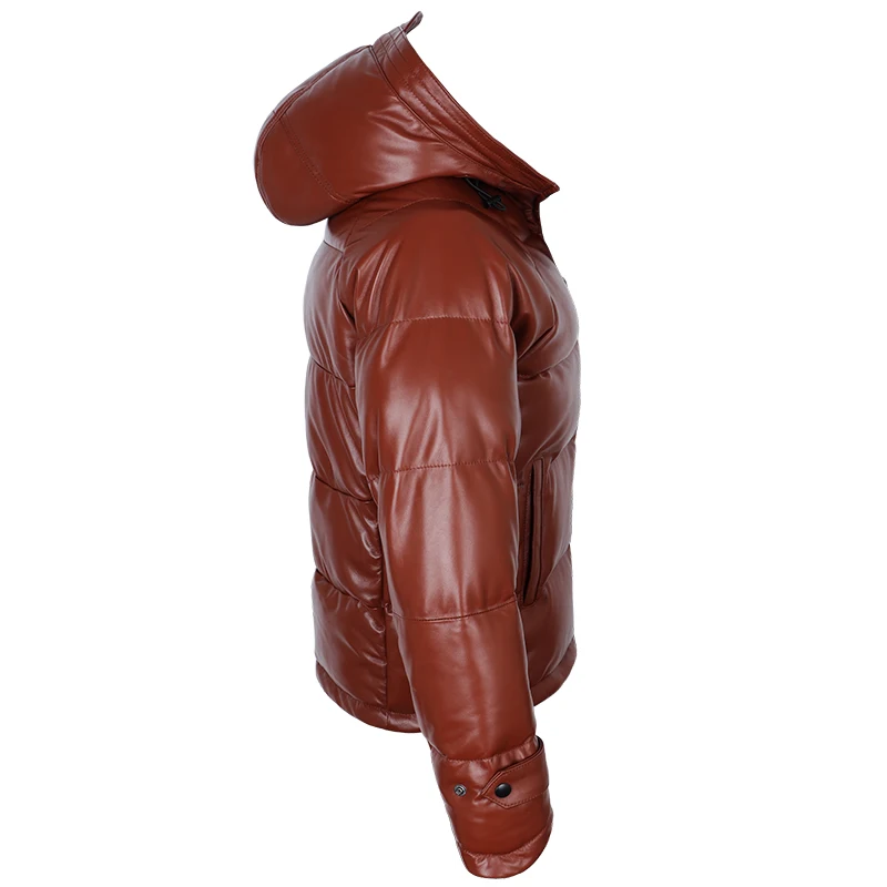 Winter New Top Layer Sheepskin Down Coat Men\'s Genuine Leather Jackets 400g White Duck Down Warm Hooded Leather Puffer Jacket FC