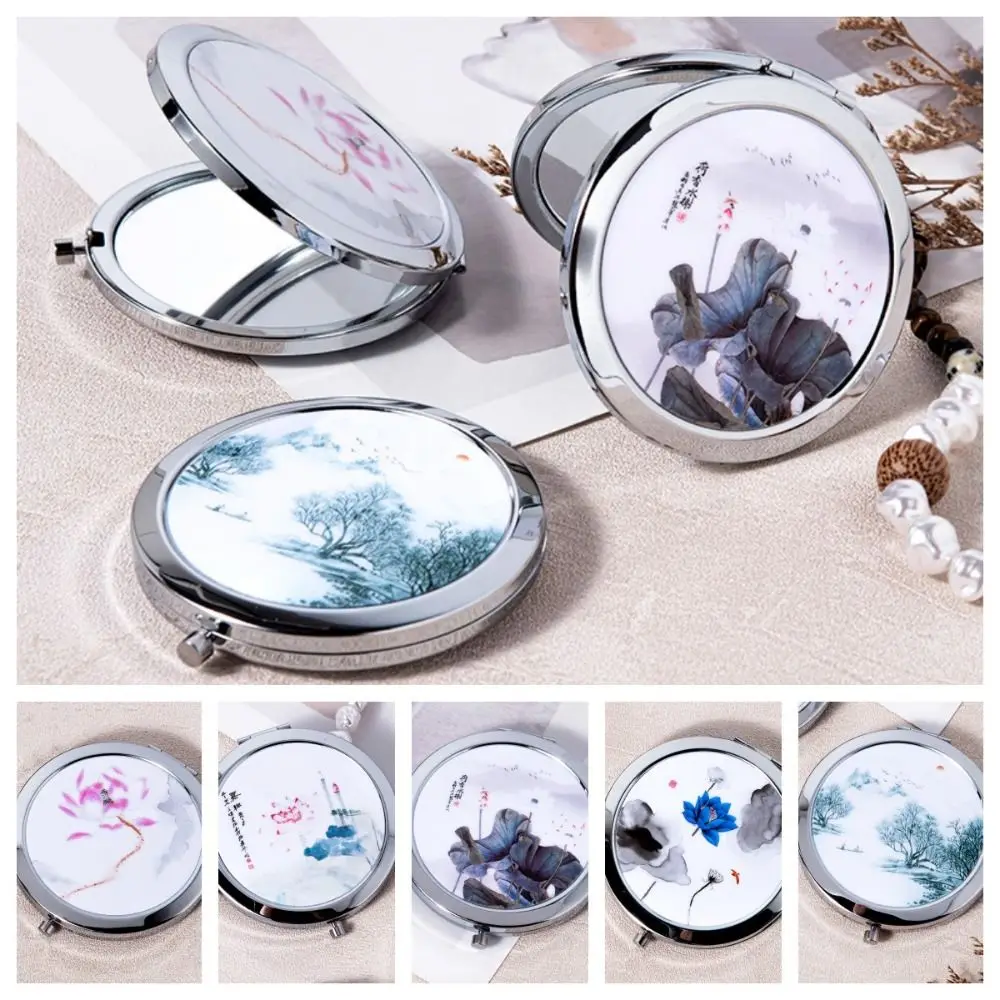 Creative Metal Compact Mirror Flower Pocket Size Mini Mirror Folding Chinese Ancient Style Vanity Mirror Women