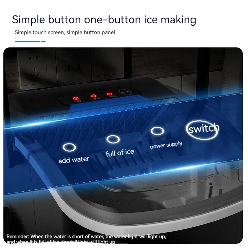 Kitchen Ice Makers 15KG Milk Tea Shop Ice-Cube Machine Electric Ice Generator Home Countertop Portable Ice Cube Maker Machine