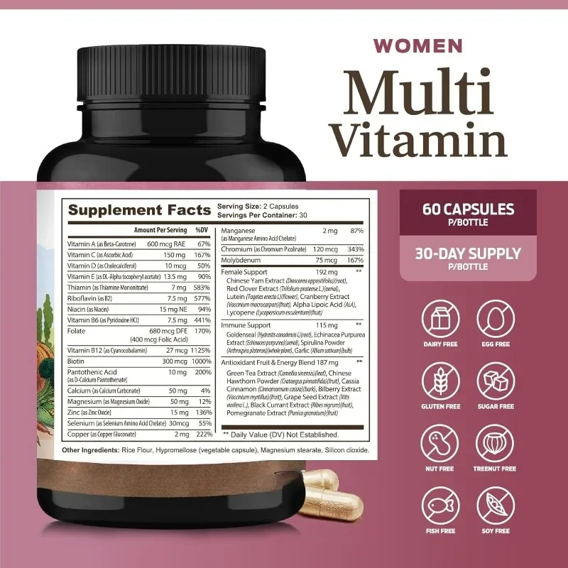 Daily Multivitamin and Multimineral Supplements, Vitamins for Health and Energy, 60 Vegetable Capsules
