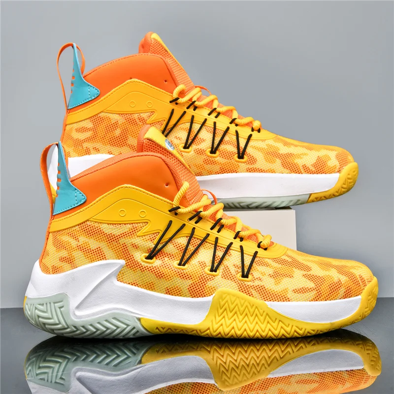 

Fashion Orange Basketball Shoes For Men Women Mesh Breathable Training Shoes Unisex Professional Non-slip Men's Sports Sneakers