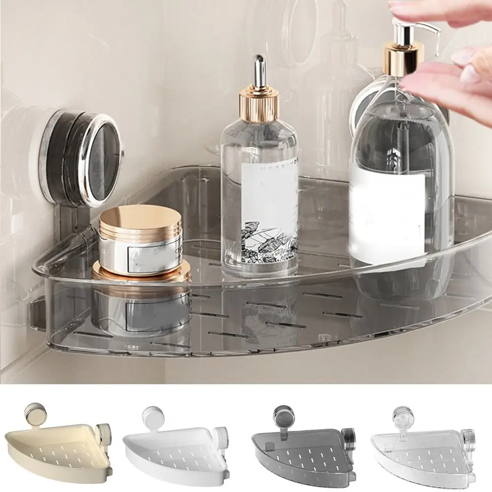 Plastic Suction Shower Basket Wall Mounted Detachable Corner Storage Rack Waterproof Powerful Triangle Storage Shelf for Home