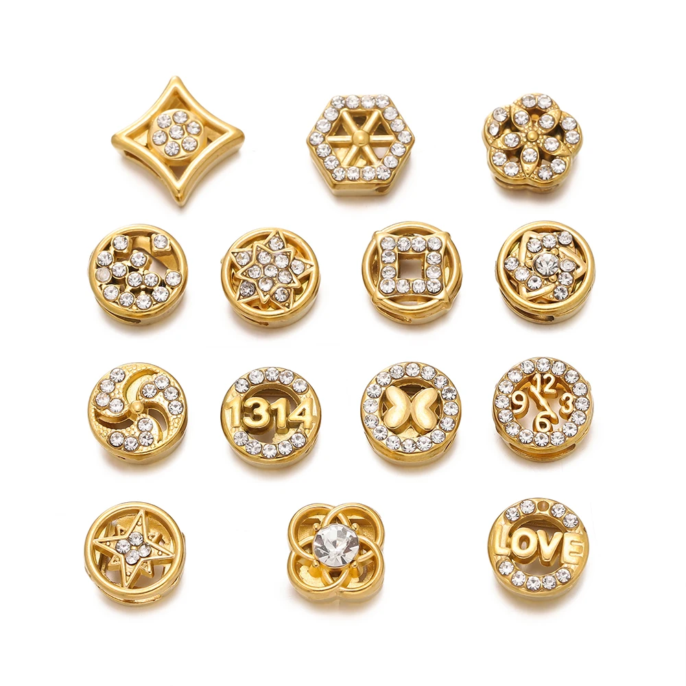 

2Pcs/Lot 14 Styles Stainless Steel Various Shape Spacer Bead with Zircon for DIY Necklace Bracelets Jewelry Making Accessories